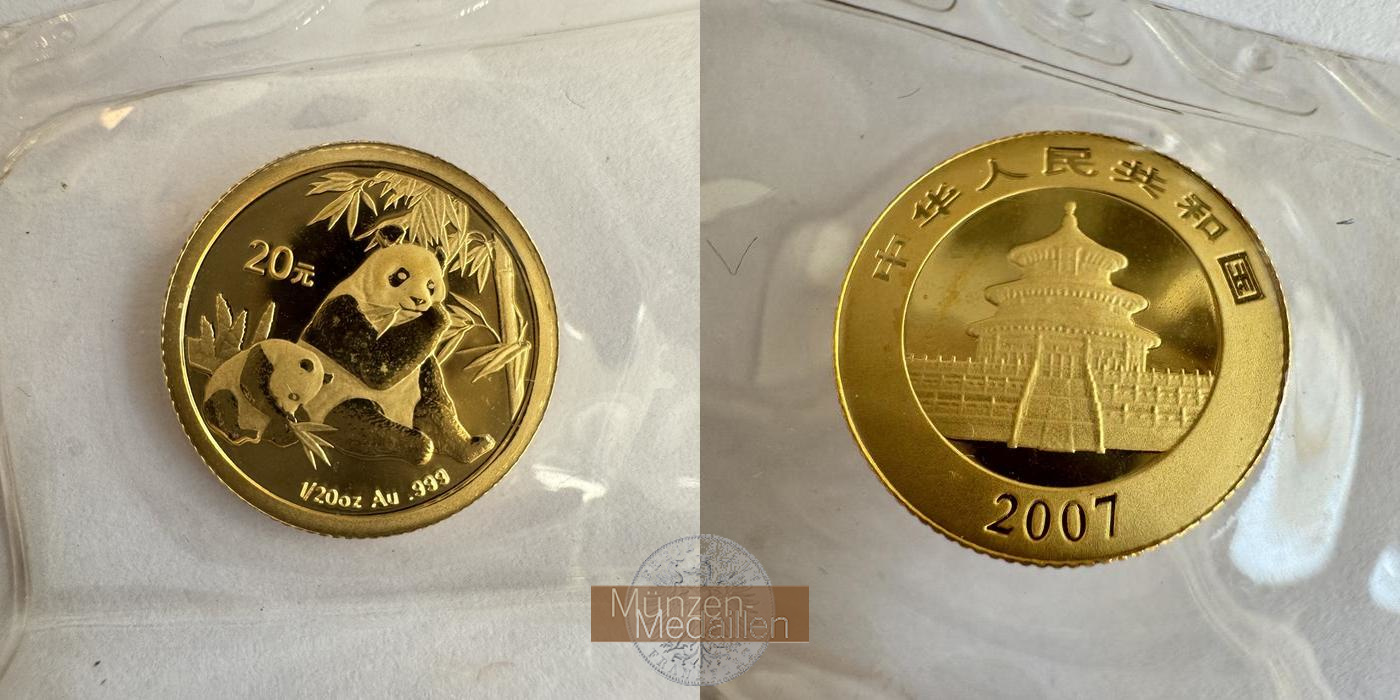 China  20 Yuan  2007 MM-Frankfurt Feingold: 1,56g Two Pandas  