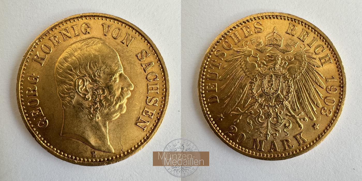 Dt. Kaiserreich Sachsen, Georg MM-Frankfurt KM#1260 Feingold: 7,17g 20 Mark 1903 E 