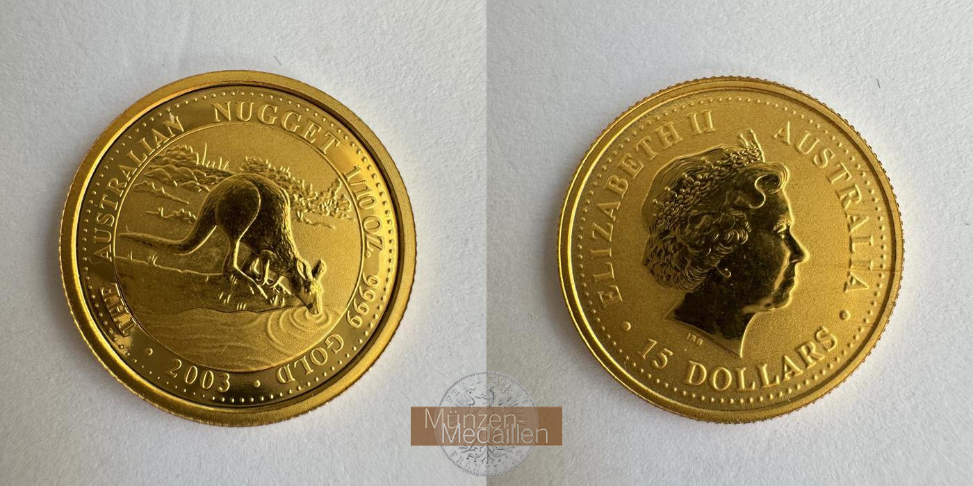 Australien 15 Dollar MM-Frankfurt KM#897 Feingold: 3,13g Kangaroo 2003 