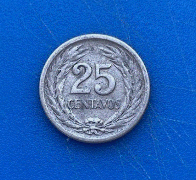  SILBER - El Salvador 25 Centavos 1953 Silbermünze Jose Matias Delgado .900   