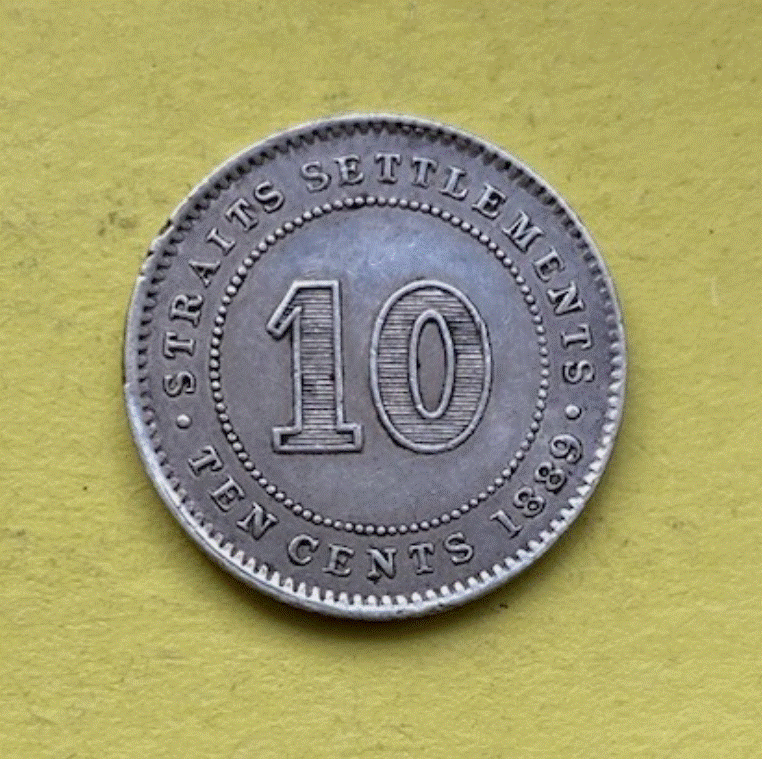  SILBER - Straits Settlements 10 Cent 1889 Königin Victoria   