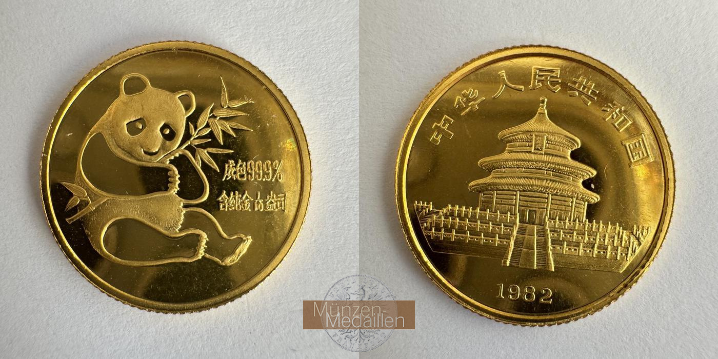  China.  10 Yuan 1982 - Panda.  MM-Frankfurt Feingold: 3,11g ⅒ Ounce Gold   