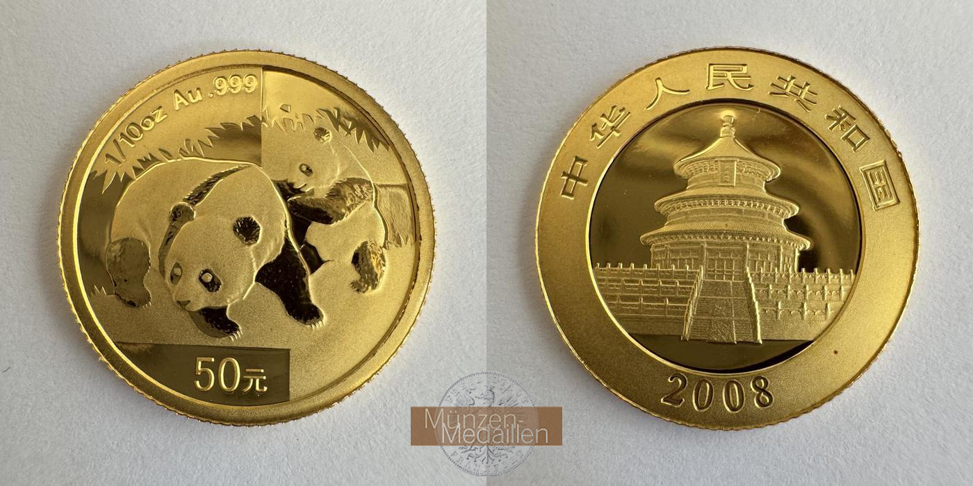  China 50 Yuan (Panda) 2008 MM-Frankfurt KM#1868 Feingold: 3,1g   