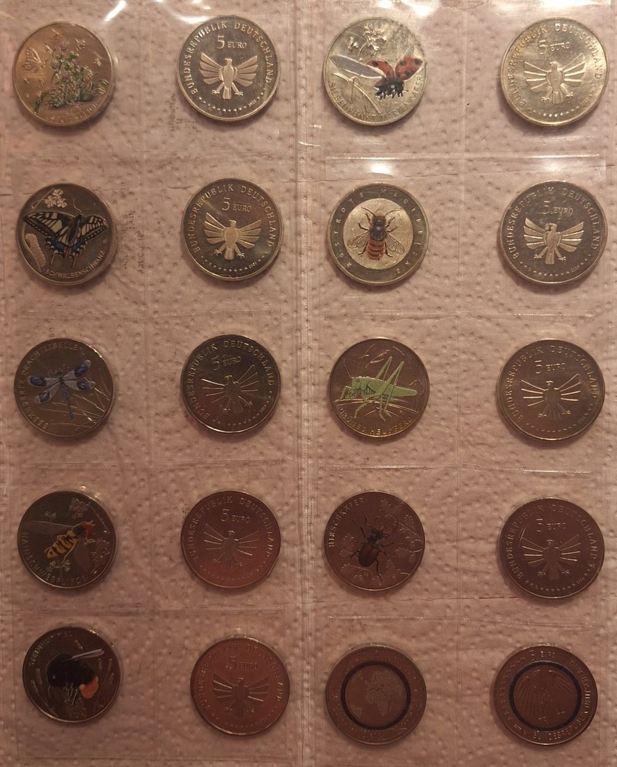  BRD 5 Euro-Lot Planet Erde 2016 und 9×5 Euro Welt der Insekten 2022-24   