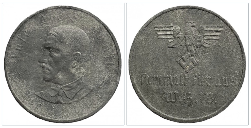  Spendenmedaille Hitler Adolf Zinkmedaille o.J. (Oskar Glöckler) -  RDB sammelt für das W. H. W.   