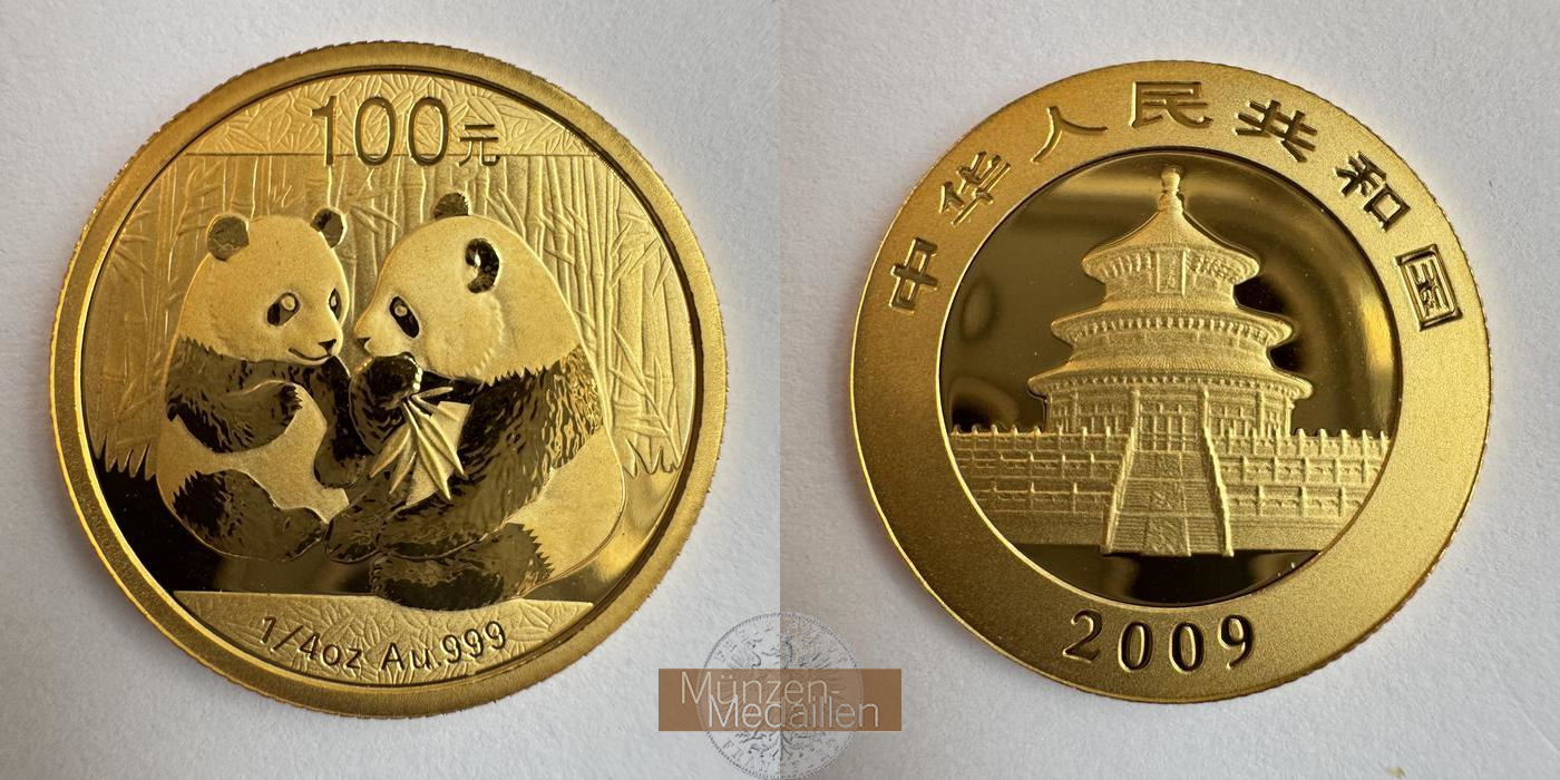 China, Volksrepublik.  100 Yuan MM-Frankfurt Feingold: 7.78g Panda 2009 