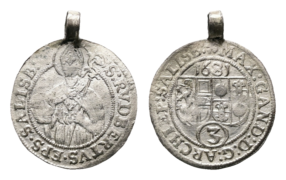  Ausland, Kleinmünze 1681, gehenkelt   