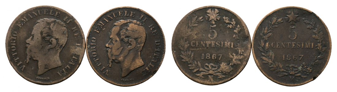  Italien, 2 Kleinmünzen, 1867   