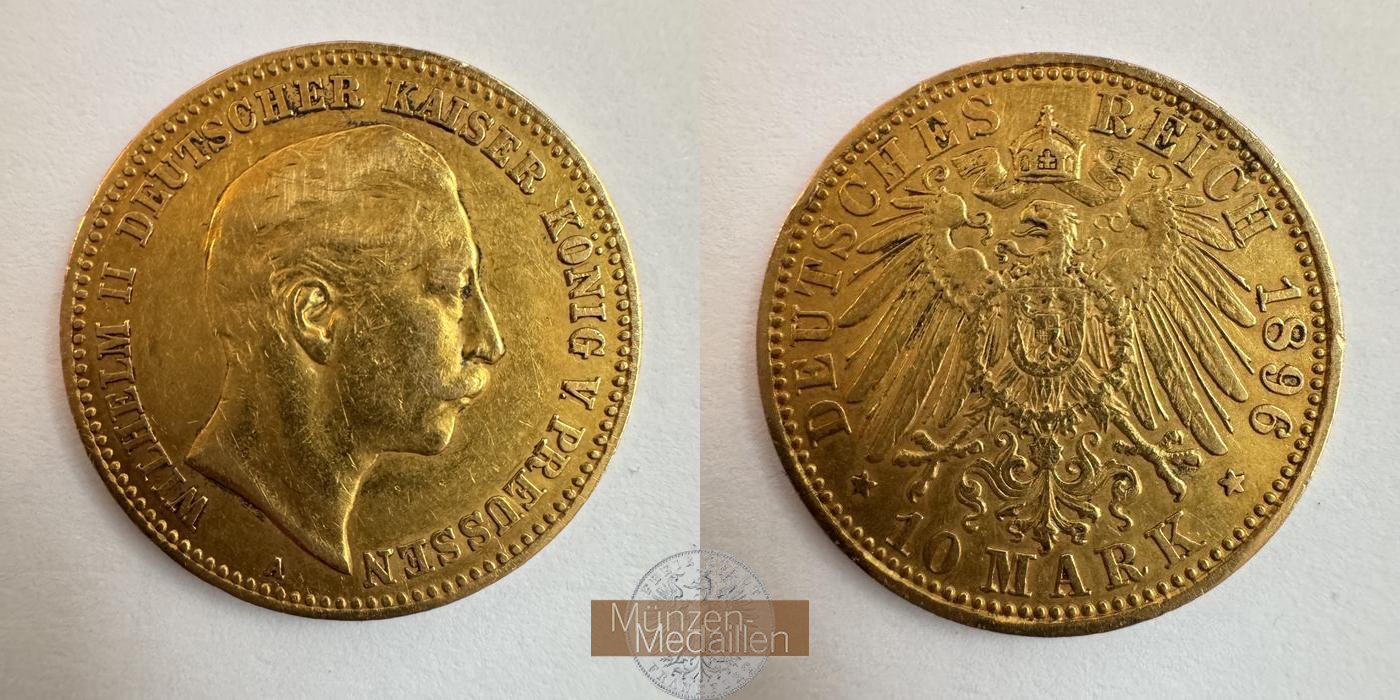 Dt. Kaiserreich Preussen, Wilhelm II MM-Frankfurt KM#520 Feingold: 3,58g 10 Mark (1890-1912) 1896 A 