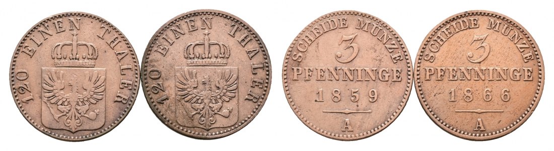  Altdeutschland; 2 Kleinmünzen 1859/1866   