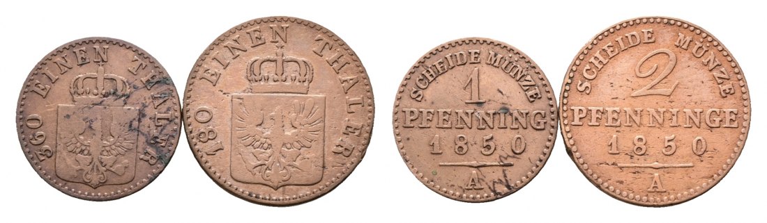  Altdeutschland; 2 Kleinmünzen 1850/1850   