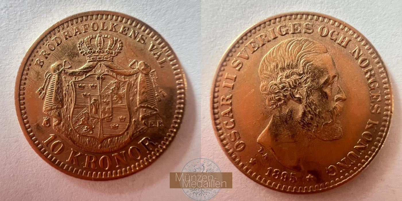 Schweden, Oscar II (1872-1907) MM-Frankfurt KM#743 Feingold: 4,03g 10 Kronen 1895 
