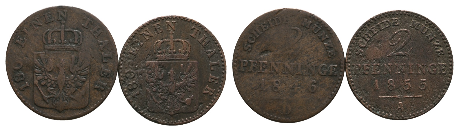  Altdeutschland; 2 Kleinmünzen 1846/1855   