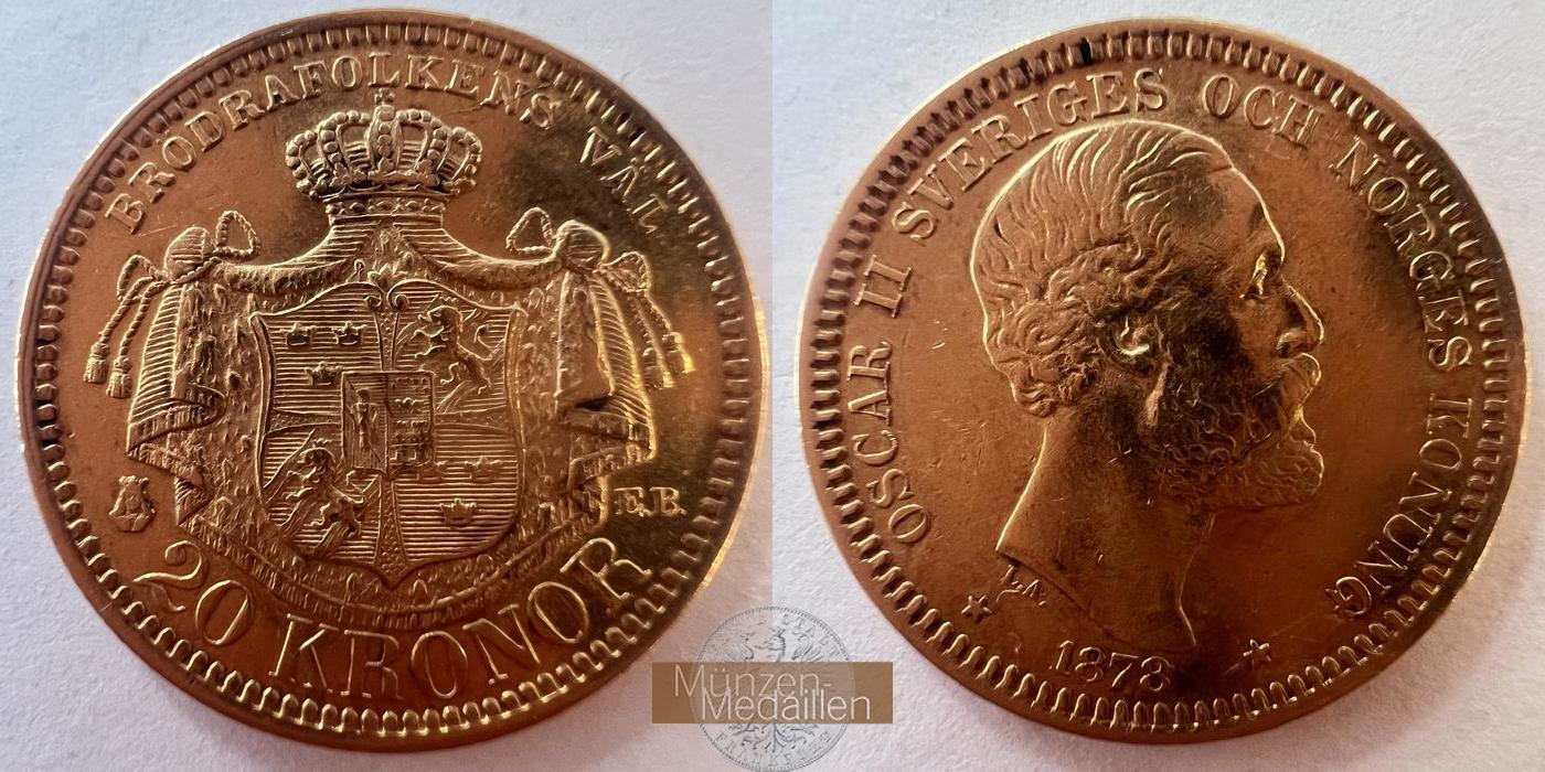 Schweden Oscar II MM-Frankfurt KM#748 Feingold: 8,06g 20 Kronen 1878 