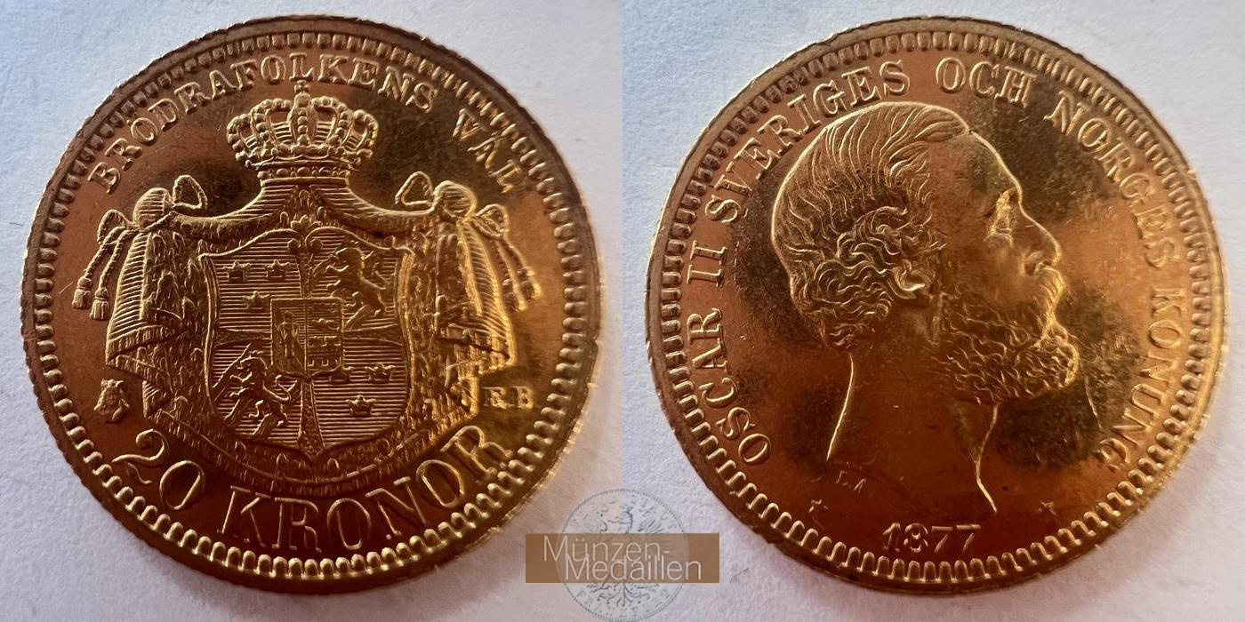 Schweden Oscar II MM-Frankfurt KM#748 Feingold: 8,06g 20 Kronen 1877 