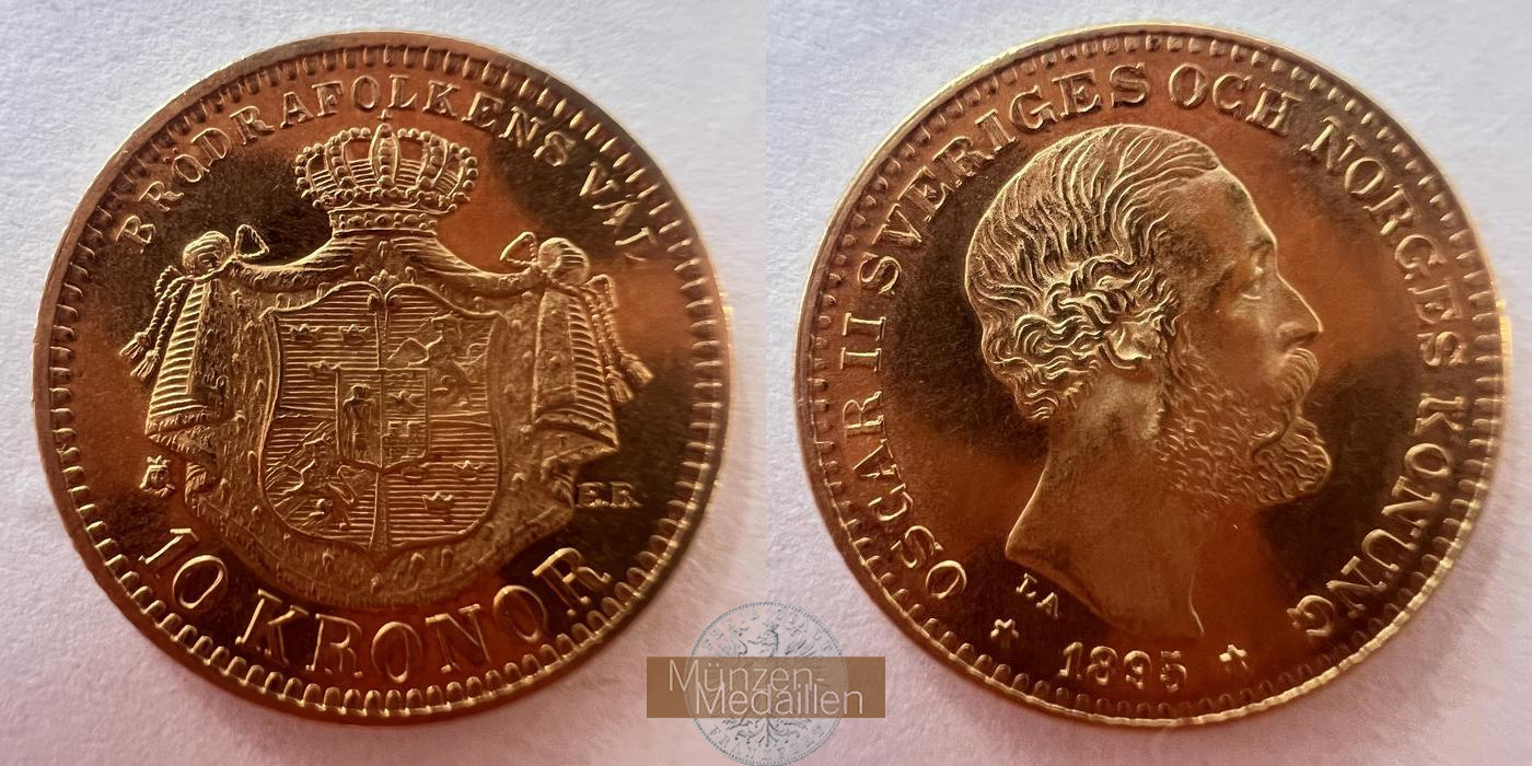 Schweden Oscar II MM-Frankfurt KM#743 Feingold: 4,03g 10 Kronen 1895 