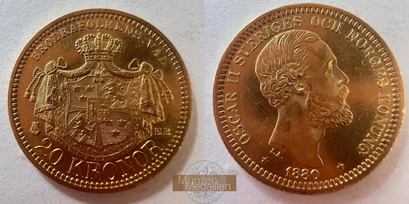 Schweden Oscar II MM-Frankfurt KM#748 Feingold: 8,06g 20 Kronen 1880 