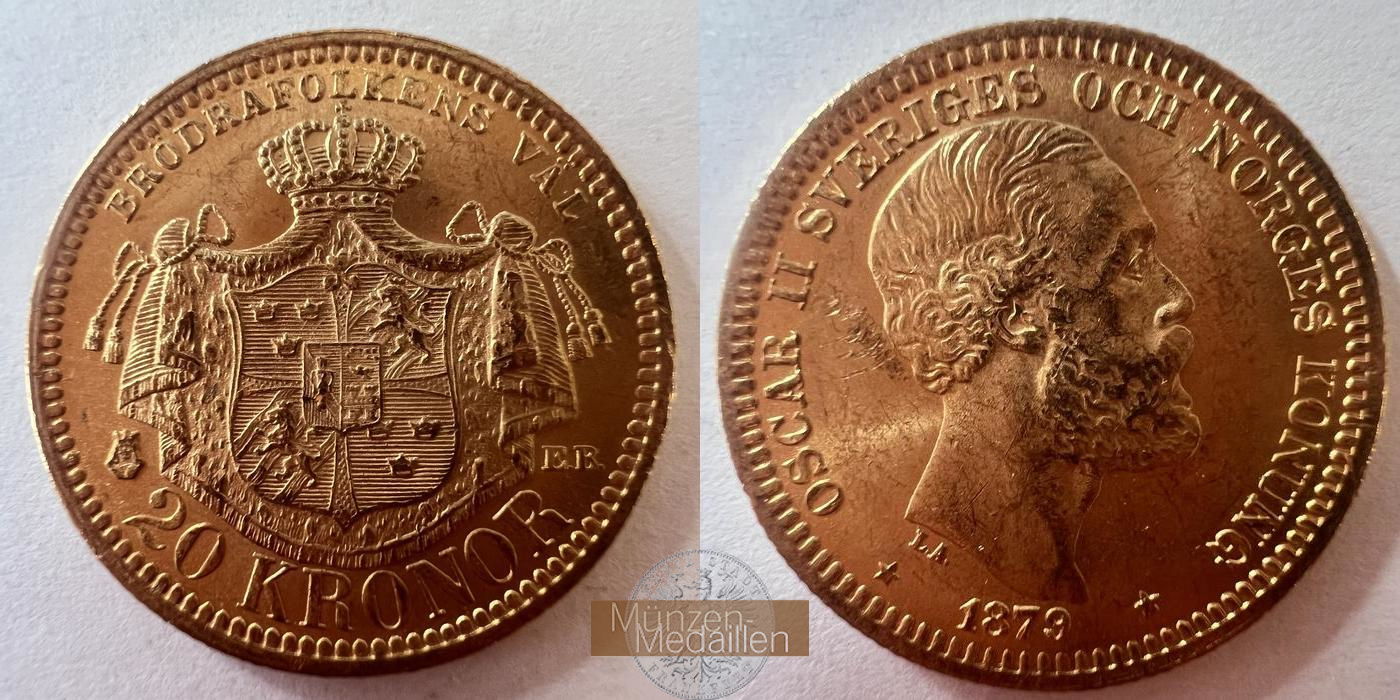 Schweden Oscar II MM-Frankfurt KM#748 Feingold: 8,06g 20 Kronen 1879 