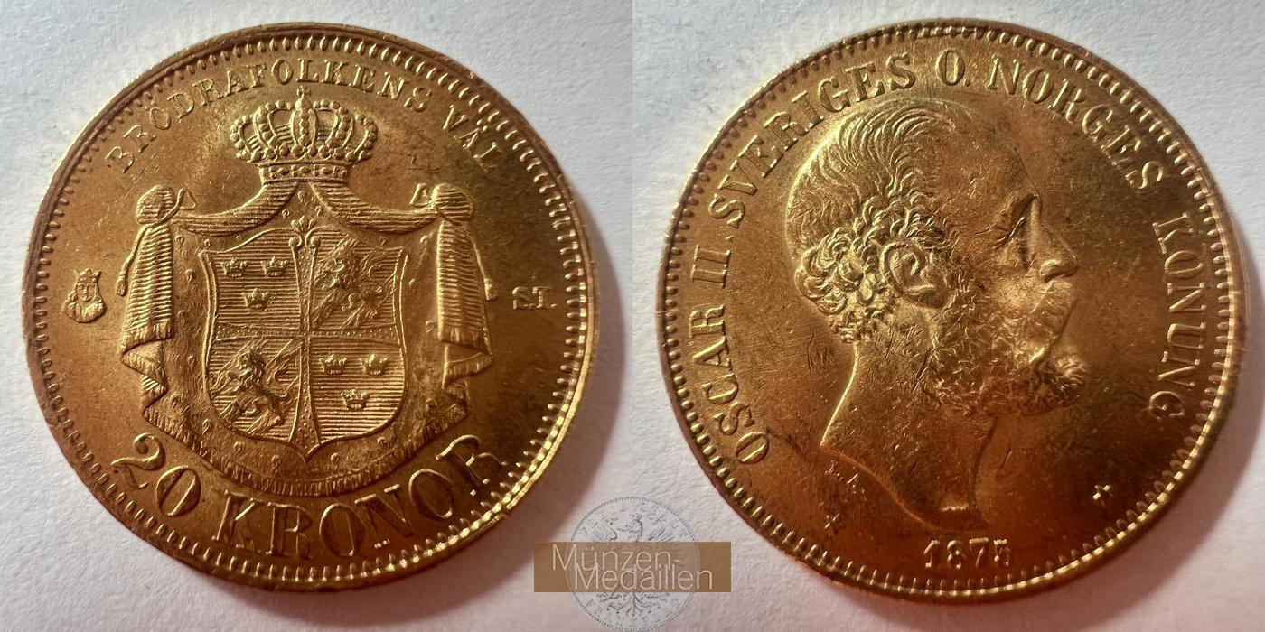 Schweden Oscar II 1875 MM-Frankfurt KM#733 Feingold: 8,06g 20 Kronen 1875 