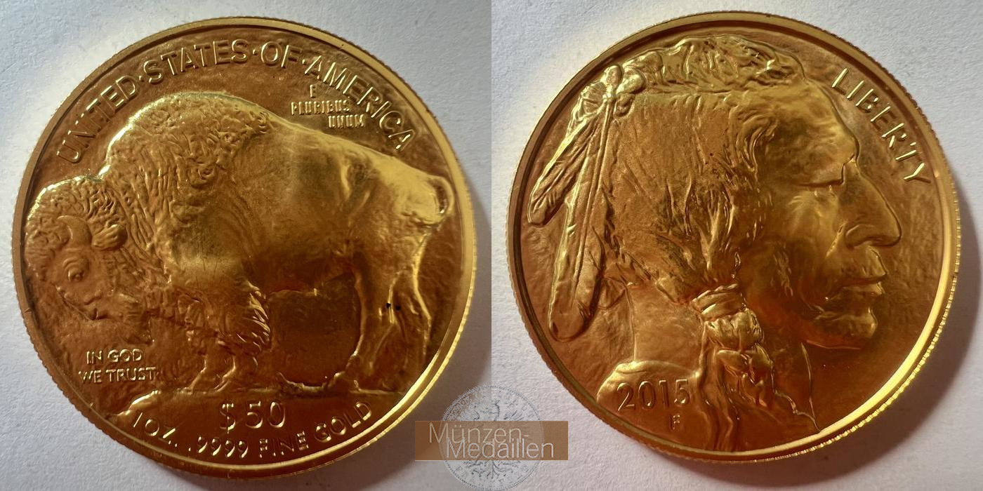 USA 50 Dollars American Buffalo 2015 MM-Frankfurt KM#393 Feingold 31,10g   