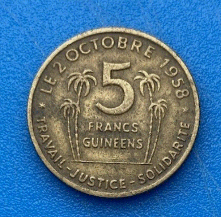  Guinea 5 Francs 1959 Münze Sekou Toure 1958 Afrika   