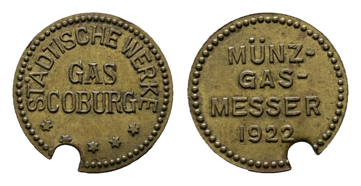  Bayern; Coburg; Städtische Werke Gas Coburg; Münz- Gas- Messer 1922; Menzel 4585.1   
