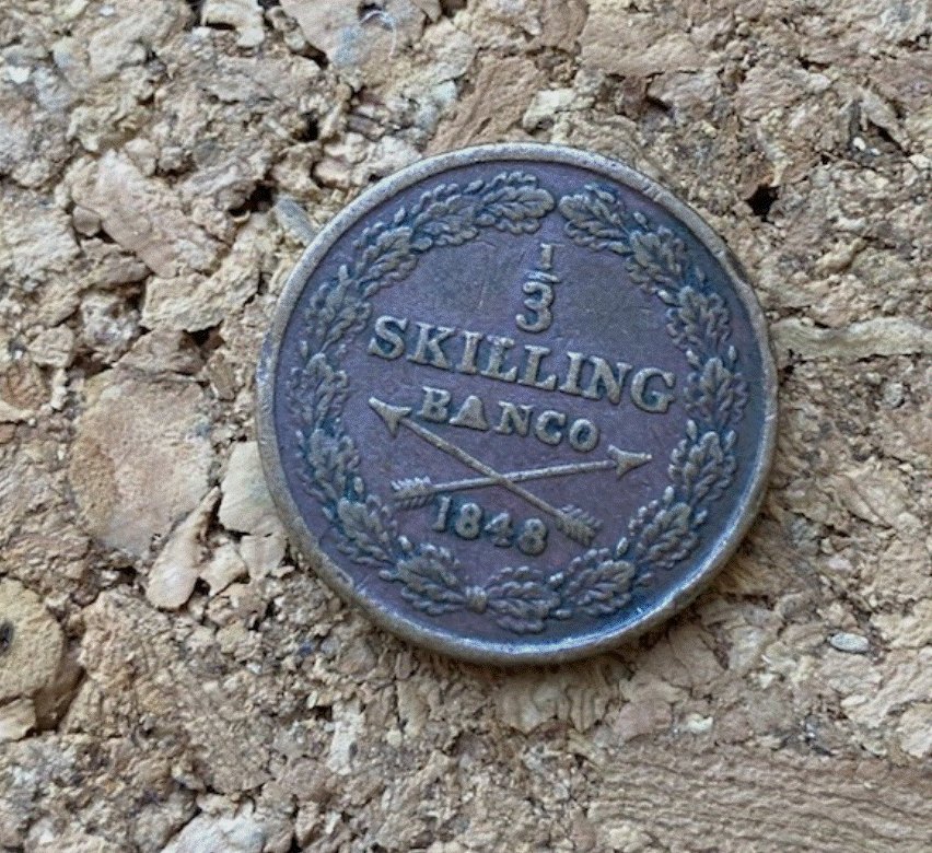  Schweden 1/3 Skilling Banco 1848 - König Oscar I Monogramm - Kupfer Skandinavien   