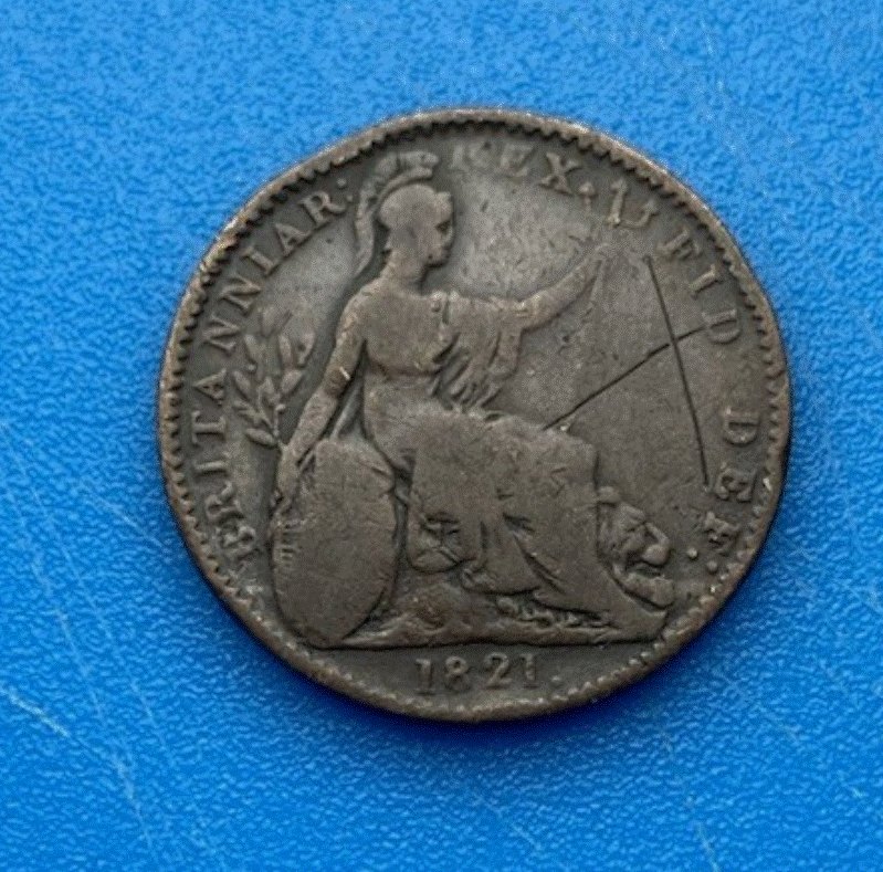  Großbritannien 1 Farthing 1821 George IV Britannia Kupfer Münze   