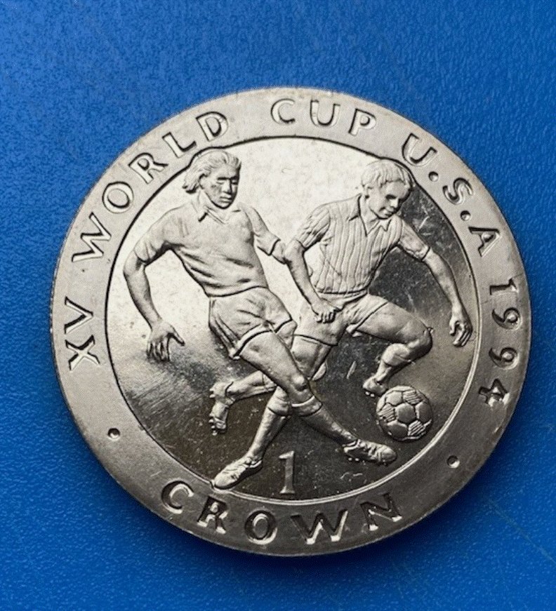  Isle of Man 1 Krone 1994 FIFA Fussball-Weltmeisterschaft, USA / 2 Spieler /   