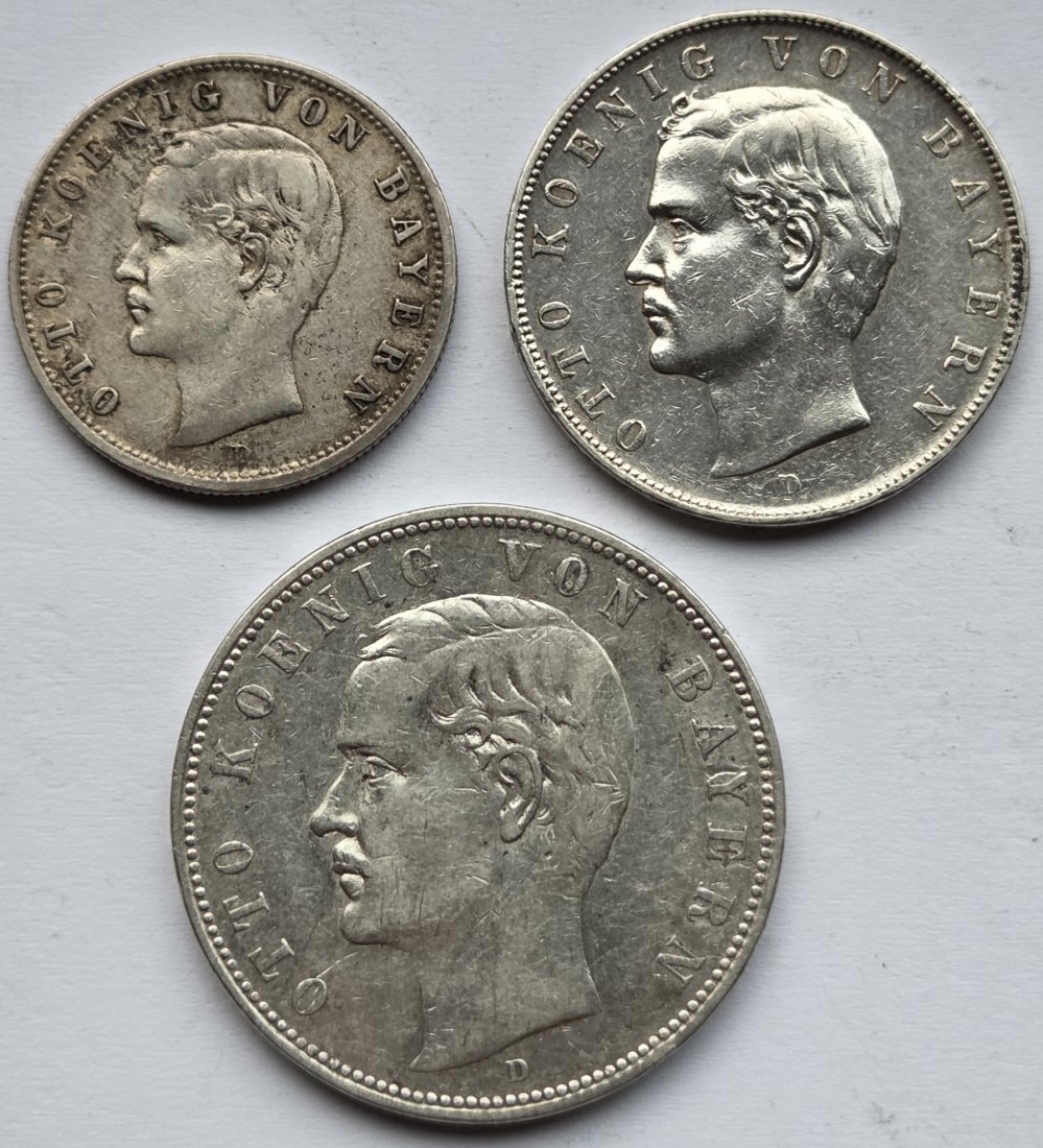  Kaiserreich: Bayern, 2 + 3 + 5 Mark Otto   