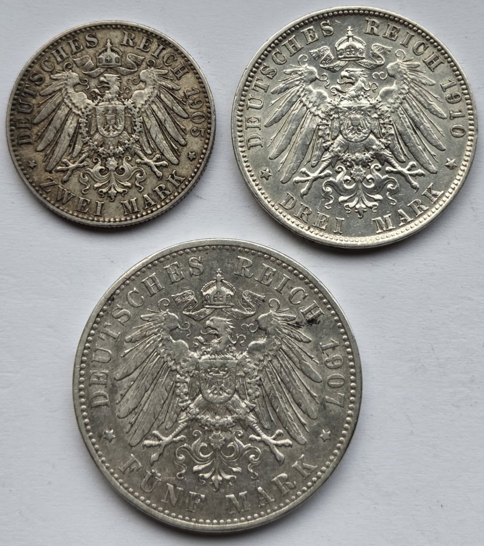  Kaiserreich: Bayern, 2 + 3 + 5 Mark Otto   