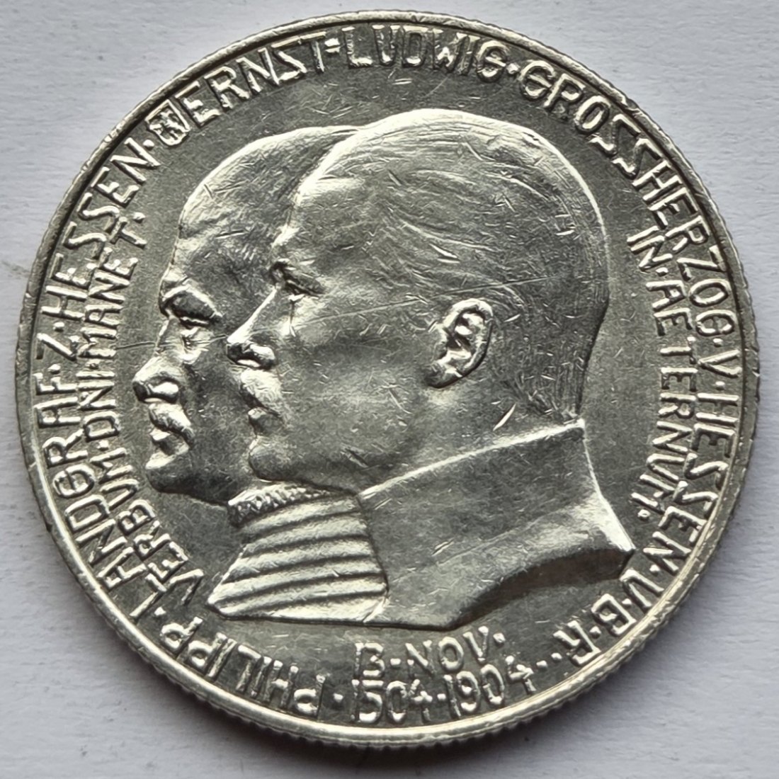  Kaiserreich: Hessen, 2 Mark Doppelportrait 1904 (Jaeger 74)   