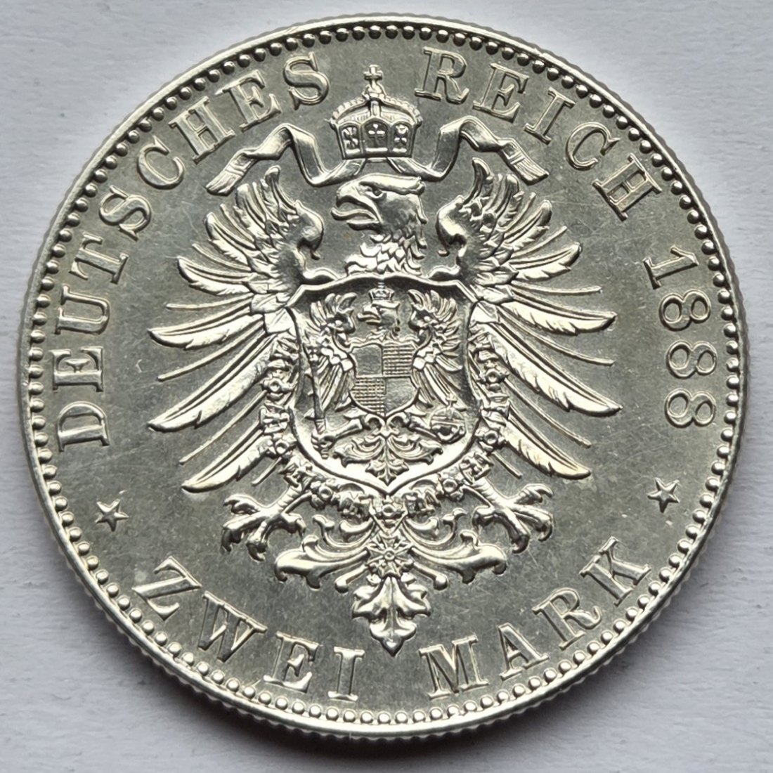  Kaiserreich: Preußen, 2 Mark Wilhelm II. kleiner Adler 1888 (Jaeger 100)   