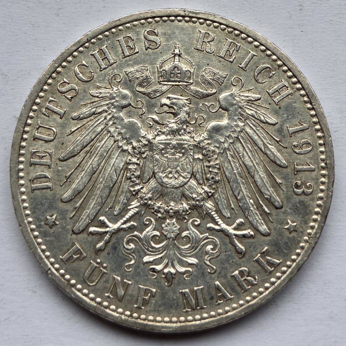 Kaiserreich: Preußen, 5 Mark Wilhelm in Uniform (Jaeger 114), 1913   