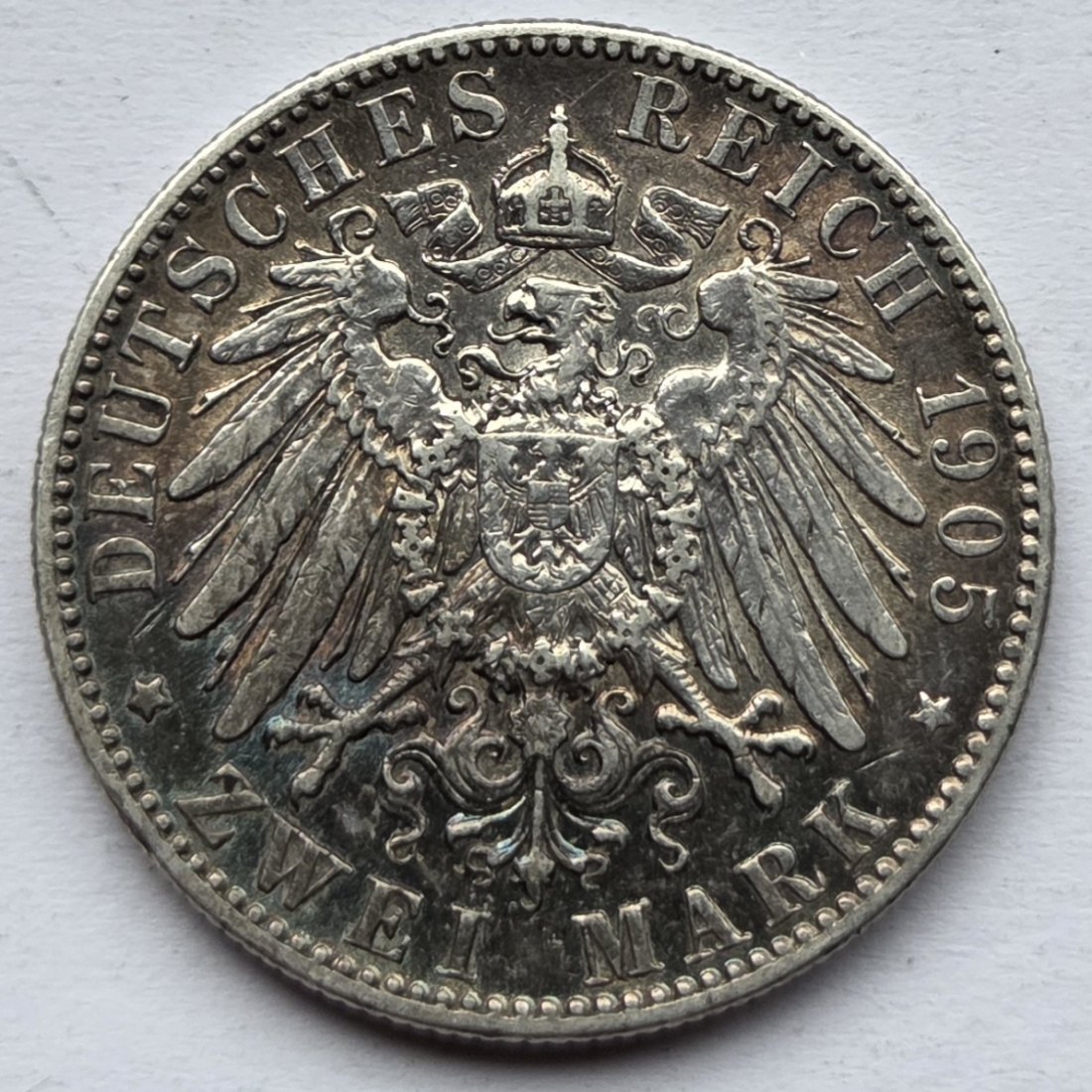  Kaiserreich: Sachsen, 2 Mark Friedrich August III. (Jaeger 134), 1905   