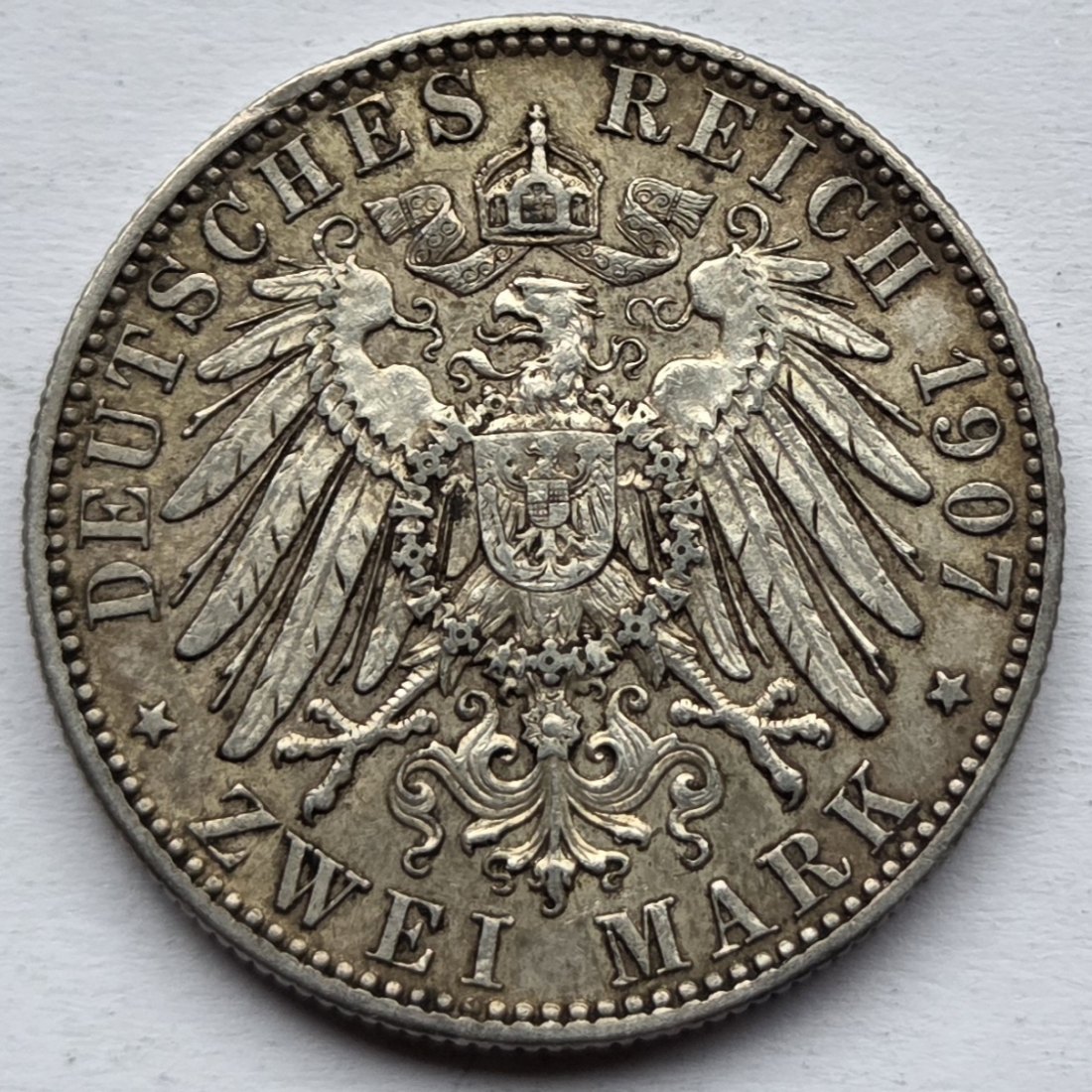  Kaiserreich: Sachsen, 2 Mark Friedrich August III. (Jaeger 134), 1907   