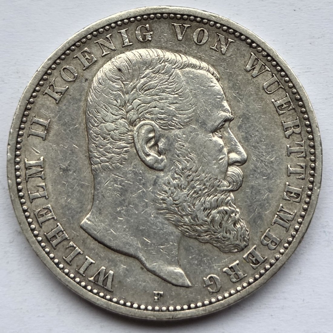  Kaiserreich: Württemberg, 5 Mark Wilhelm II. (Jaeger 176), 1907   