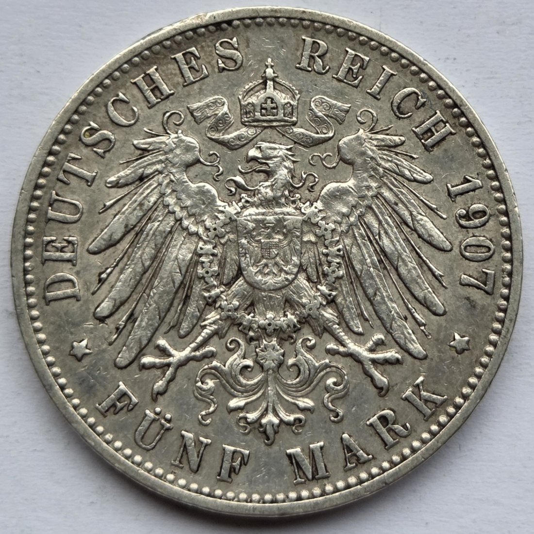  Kaiserreich: Württemberg, 5 Mark Wilhelm II. (Jaeger 176), 1907   