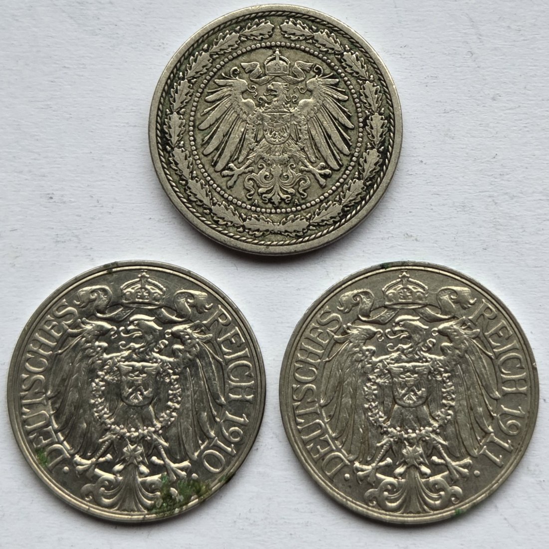  Kaiserreich: 20 Pfennig 1892 A + 25 Pfennig 1910 A + 1911 A   