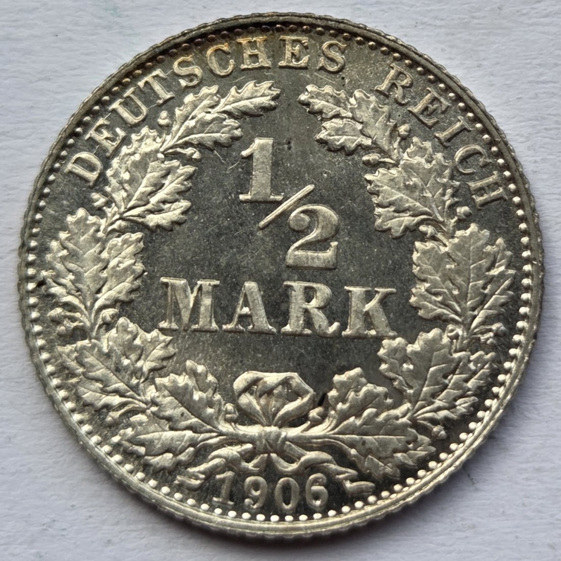  Kaiserreich: 1/2 Mark 1906 D, Erstabschlag   