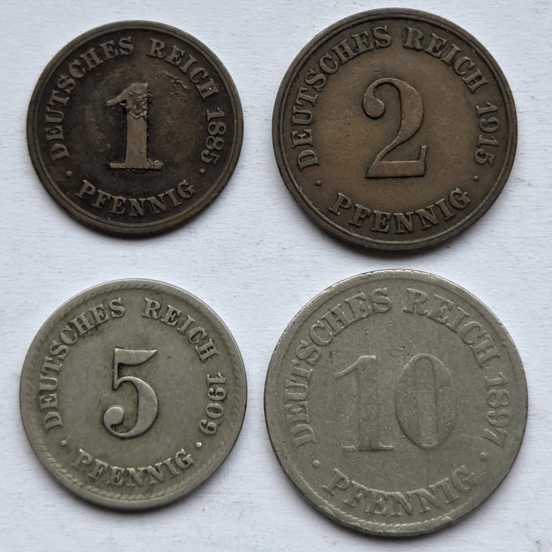  Kaiserreich: Lot aus vier seltenen Jahrgängen Pfennige   