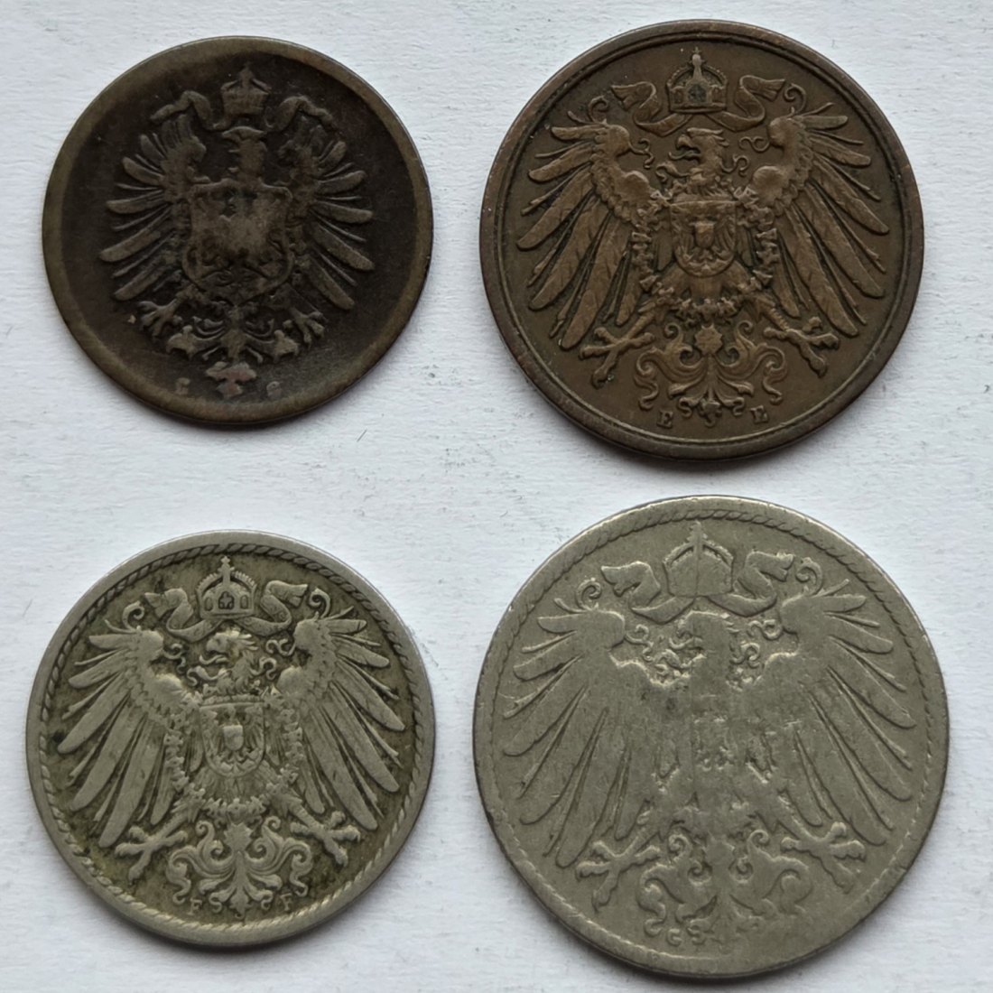  Kaiserreich: Lot aus vier seltenen Jahrgängen Pfennige   