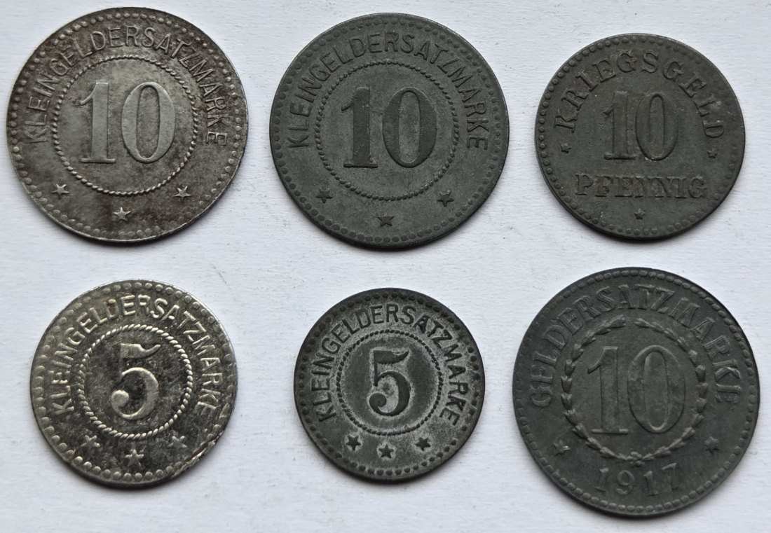  Notgeld: Lot aus sechs verschiedenen Münzen Ostgebiete   
