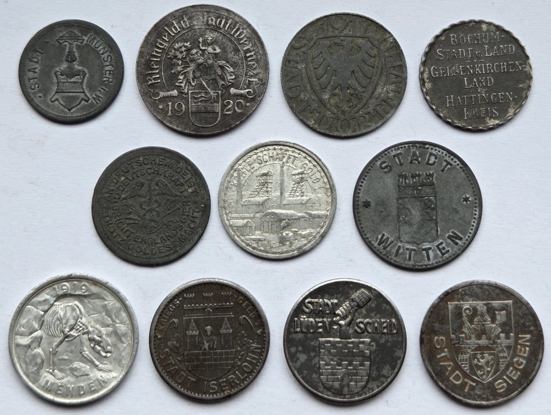  Notgeld: Lot aus elf verschiedenen Münzen Westfalen   