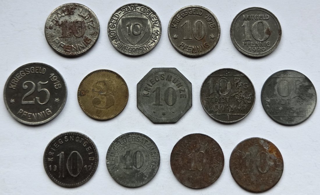  Notgeld: Lot aus 13 verschiedenen Münzen Rheinland-Pfalz   