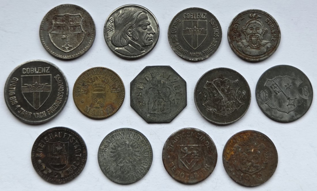  Notgeld: Lot aus 13 verschiedenen Münzen Rheinland-Pfalz   