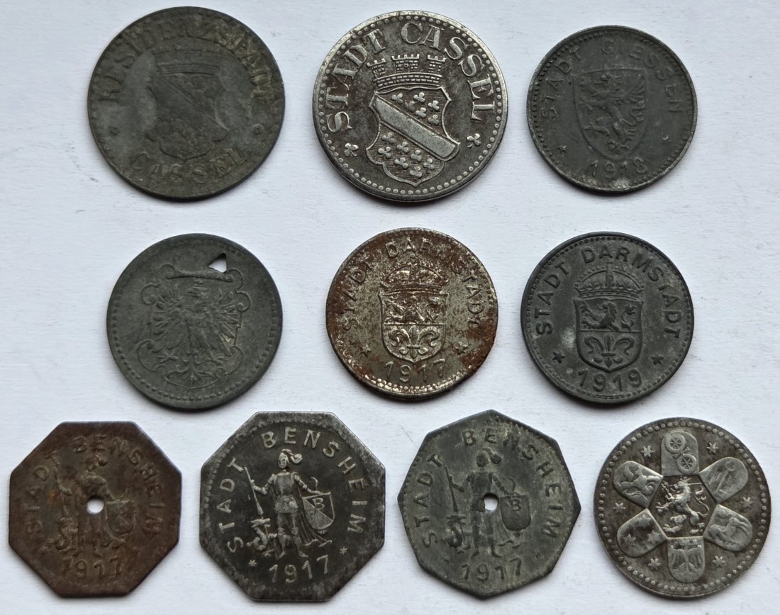  Notgeld: Lot aus zehn verschiedenen Münzen Hessen   