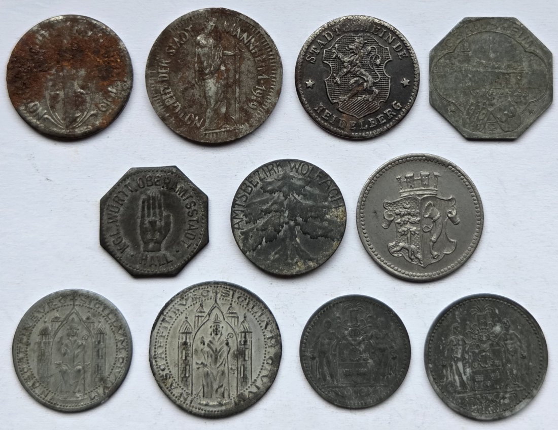 Notgeld: Lot aus elf verschiedenen Münzen Süddeutschland   