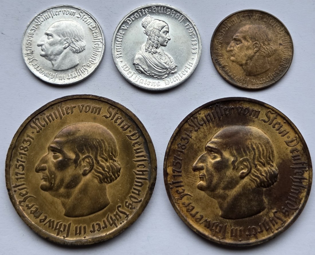  Notgeld: Lot aus fünf verschiedenen Ausgaben Westfalen   