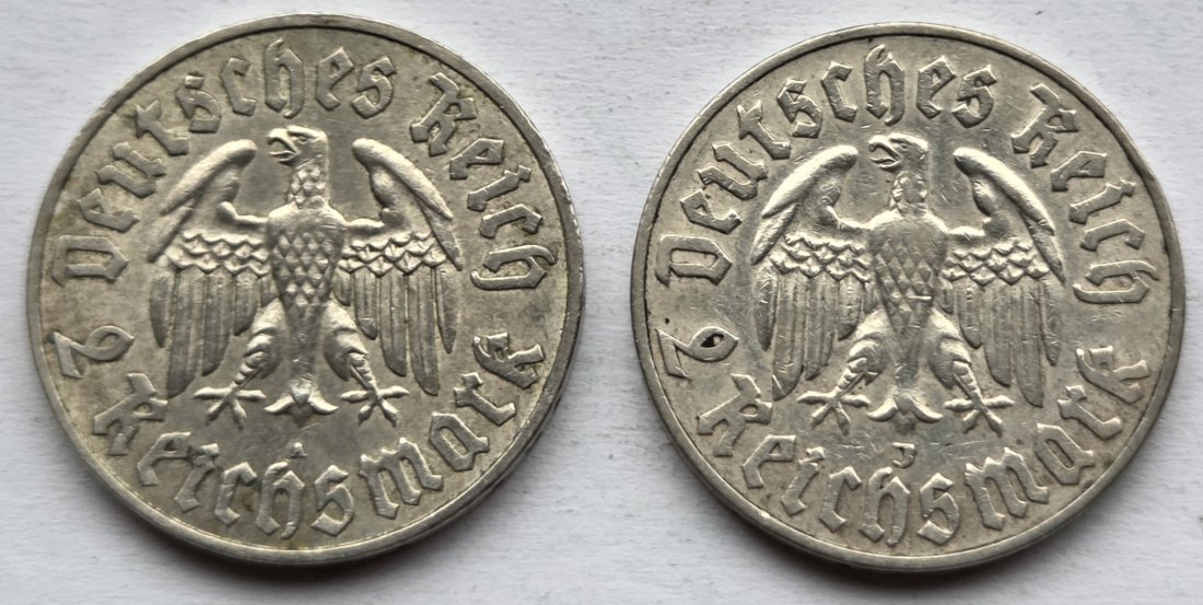  Deutsches Reich: 2 Mark Luther (Jaeger 352), 1933 A + J   